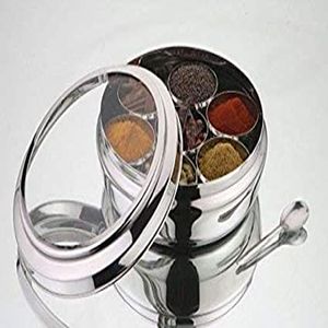 [360826] S Steel Masala Box with Glass Lid